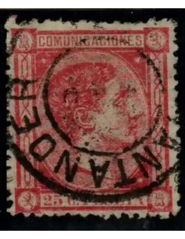 FA3297. Emision 1-8-1875. Valor de 25 c. rosa cancelado con fechador de Santander