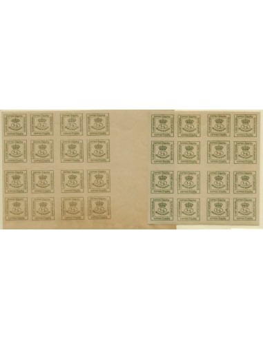 FA3314. Emision 1-6-1876. 2 bloques de 16 valores 4/4 c. verde NUEVOS