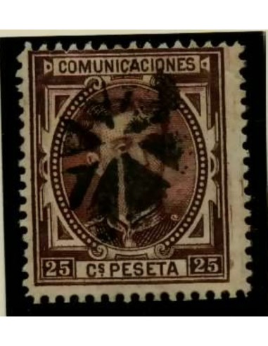 FA3345. Emision 1-6-1876. Valor 25 c. cancelado con Flor de Reus