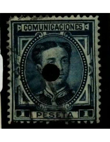 FA3363 Emision 1-6-1876. 2 valor de 1 peseta azul con taladro