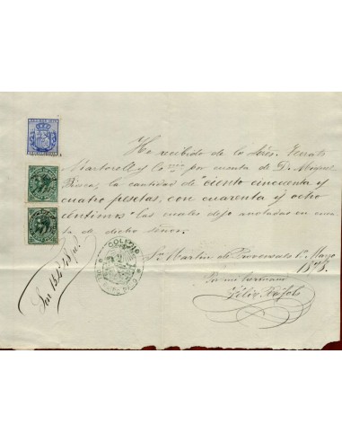 FA3374 Emision 1-6-1876. Impuesto de Guerra, recibo de pago de Barcelona