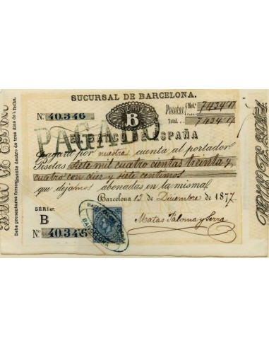 FA3382 Emision 1-6-1876. Impuesto de Guerra. Pagaré