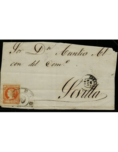 FA3487. 1860, Cordoba a Sevilla, fragmento cancelado con Rueda de Carreta 10