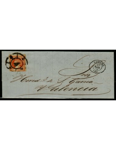 FA3582. 1860, Coruña a Valencia, cancelado con Rueda de Carreta 4 LUJO