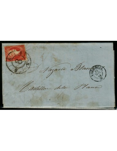FA3587. 1858, Valencia a castellon, cancelado con Rueda de Carreta 8 LUJO