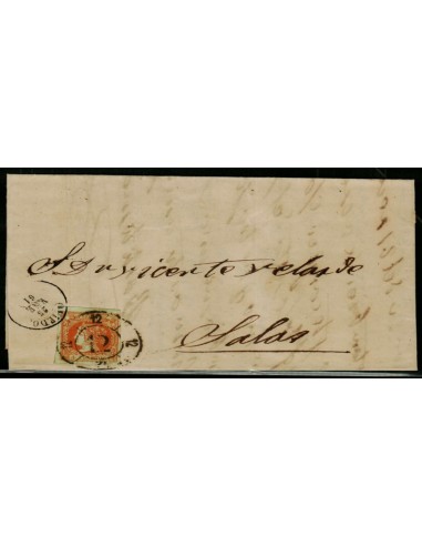 FA3591. 1861, Oviedo a Salas, cancelado con Rueda de Carreta 12 LUJO