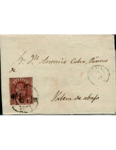 FA3607. 1863, Cuenca a Valera de Abajo, cancelado con Rueda de Carreta 25 LUJO