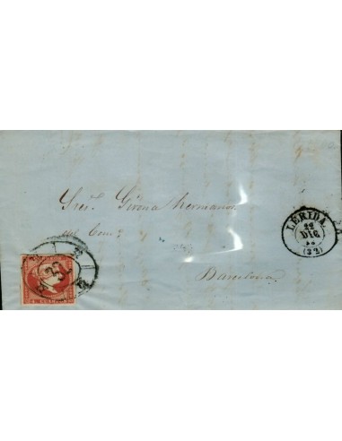 FA3615. 1858, Lerida a Barcelona, cancelado con Rueda de Carreta 32 LUJO