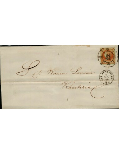 FA3626. 1860, San Sebastian a Renteria, cancelado con Rueda de Carreta 41 LUJO