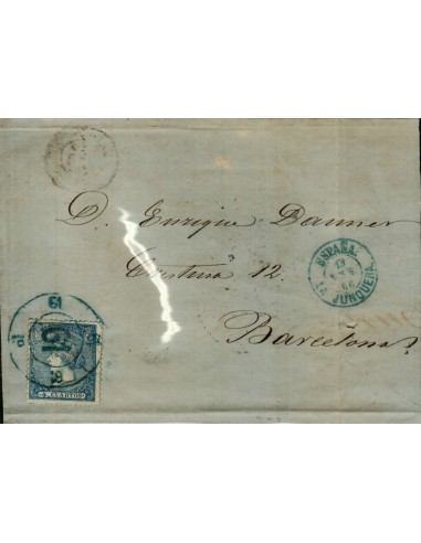 FA3699. 1866, La Junquera a Barcelona, cancelado con Rueda de Carreta 61 LUJO