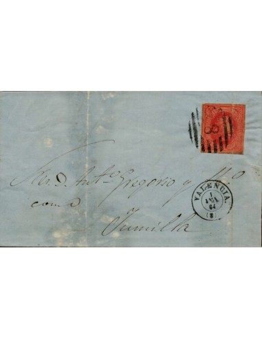 FA3711. 1864, Valencia a Jumilla, cancelado con Parrilla con Cifra 8 LUJO