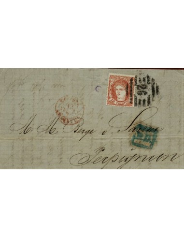FA3716. 1870, Gerona a Perpignan, cancelado con Parrilla con Cifra 26 LUJO