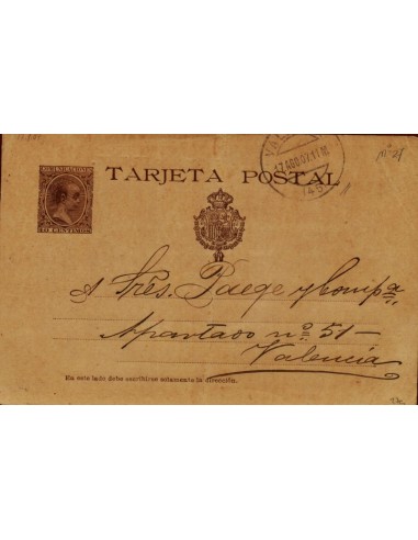 FA4336. 1907, Entero postal con origen en Valencia