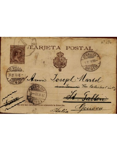 FA4337. 1893, Entero postal de Malaga a Sant Gallen