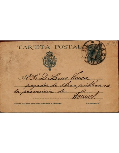FA4338. 1891, Entero postal de Madrid a Teruel