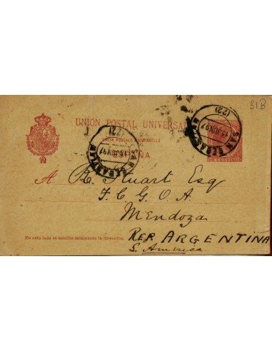 FA4356. 1897, Entero postal de San Sebastian a Mendoza (Argentina)