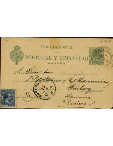 FA4357. 1897, Entero postal de Barcelona a Amberg (Alemania)