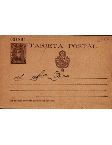 FA4366. ALFONSO XIII. Tarjeta sencilla para el Servicio Interior con escudo al centro. (1901- )