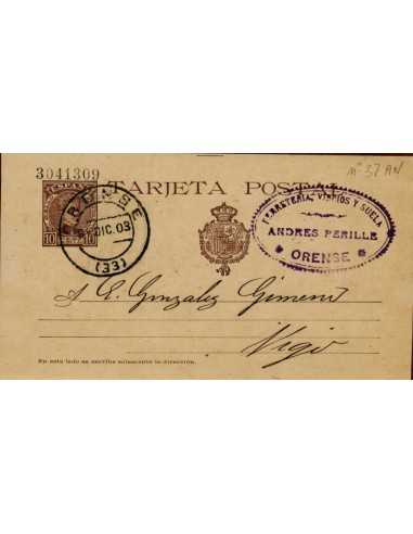 FA4372. 1903, Entero postal de Orense a Vigo