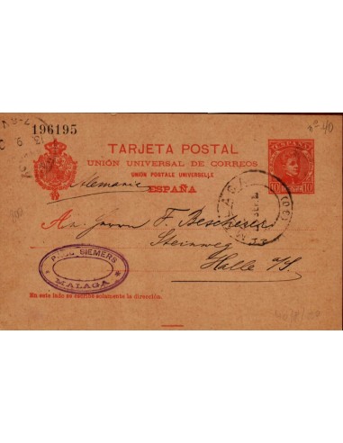 FA4376. Entero postal de Malaga a Halle (Alemania)