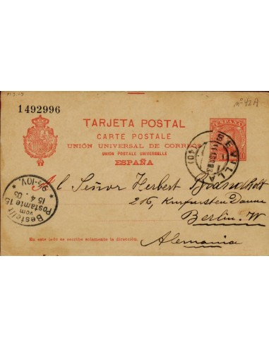 FA4379. 1903, Entero postal de Sevilla a Berlin (Alemania)