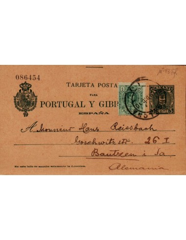 FA4386. 1910, Entero postal de Barcelona a Bautzen (Alemania)