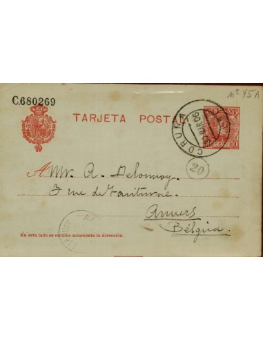 FA4399. 1906, Entero postal de Coruña a Amberes (Belgica)