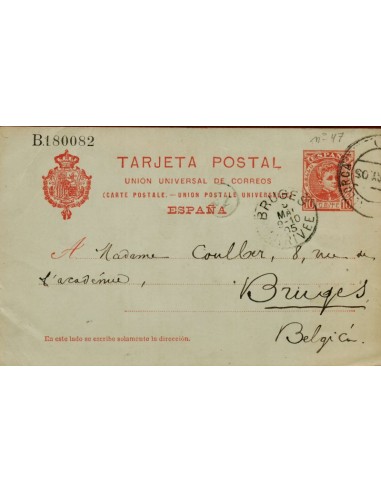 FA4401. 1905, Entero postal de Mallorca a Brujas (Belgica)