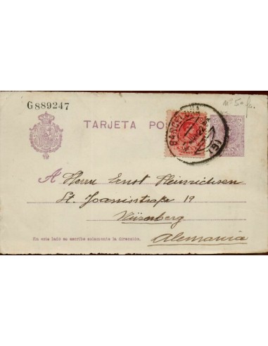 FA4418. 1922, Entero postal dirigido de Barcelona a Nuremberg (Alemania)