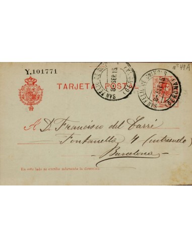 FA4432. 1915, Entero postal de San Feliu de Guixols a Barcelona
