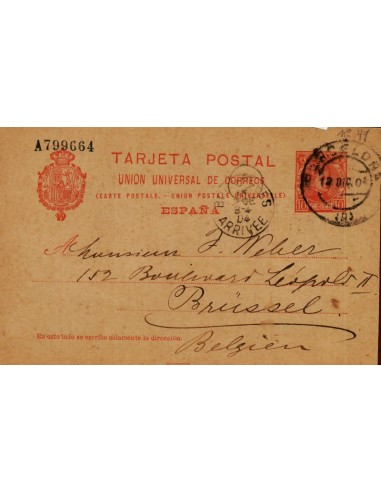 FA4436. 1904, Entero postal de Barcelona a Brujas (Belgica)