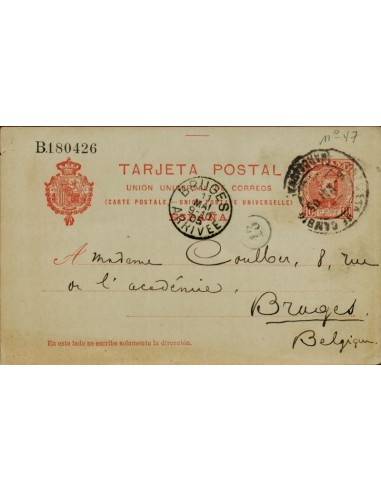 FA4437. 1905, Entero postal de Barcelona a Brujas (Belgica)