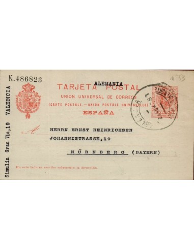 FA4447. Tarjeta postal dirigida de Valencia a Nürnberg (Alemania)