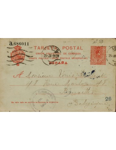 FA4463. 1911, Entero postal de Madrid a Bruselas (Belgica)