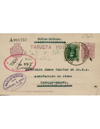 FA4486. Tarjeta postal dirigida de Madrid a Carouge-Geneve (Suiza)