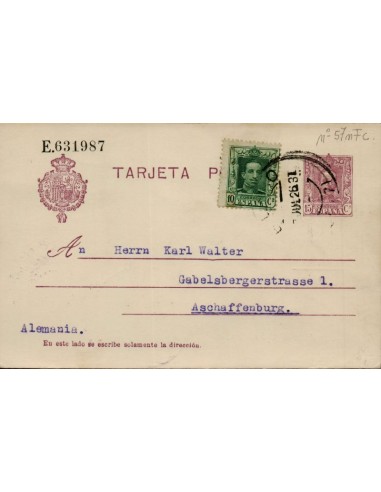 FA4487. 1926, Tarjeta postal dirigida a Aschaffenburg (Alemania)
