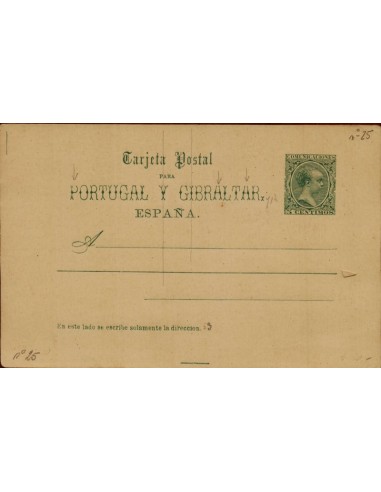 FA4501. Tarjeta postal para Portugal y Gibraltar con Inscripción Gótica (1890-1892)