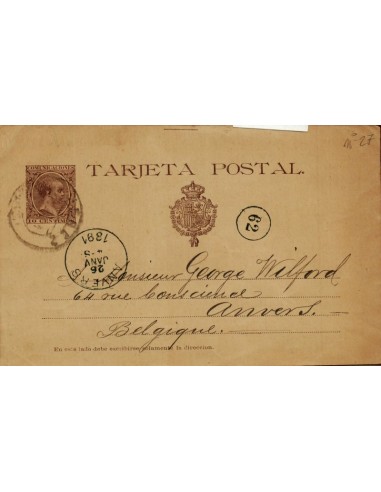 FA4514. 1891, Tarjeta postal dirigida a Amberes (Belgica)