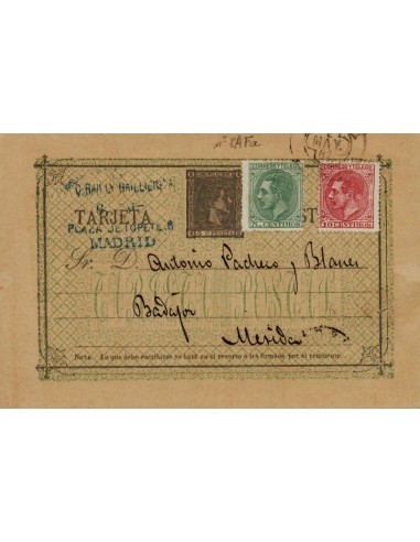 FA4530. 1881, Tarjeta postal de Madrid a Merida