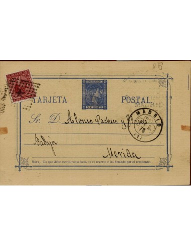 FA4535. 1878, Tarjeta postal de Madrid a Merida