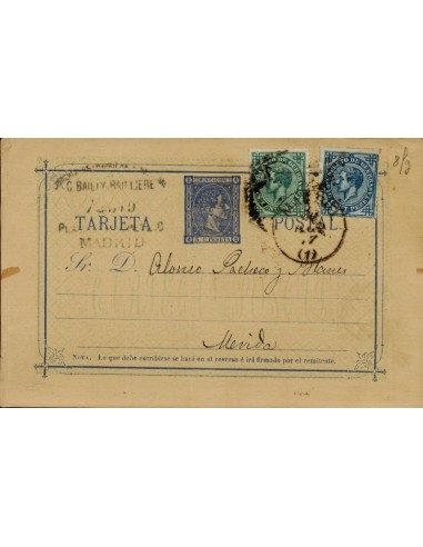 FA4536. 1877, Tarjeta postal de Madrid a Merida