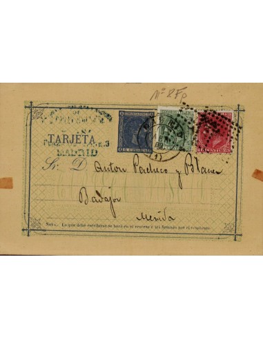 FA4547. 1880, Tarjeta postal de Madrid a Merida