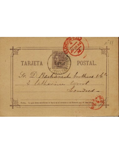 FA4562. 1886, Tarjeta postal dirigida de Barcelona a Londres