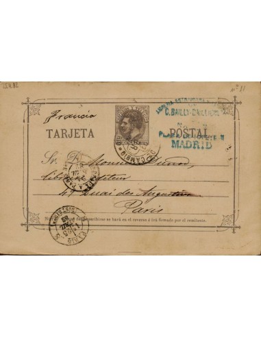 FA4564. 1882, Tarjeta postal dirigida de Madrid a Paris (Francia)
