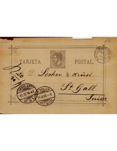 FA4569. 1886. Tarjeta postal dirigida de Barcelona a San Gallen (Suiza)