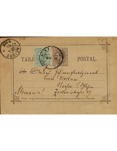 FA4570. 1885. Tarjeta postal dirigida a Weisse (Alemania)