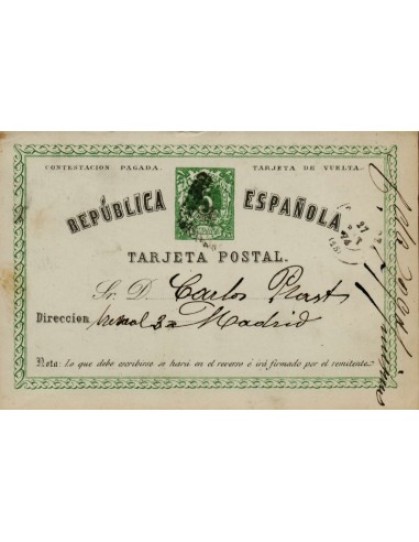 FA4607. 1874, Tarjeta postal dirigida de Badajoz a Madrid