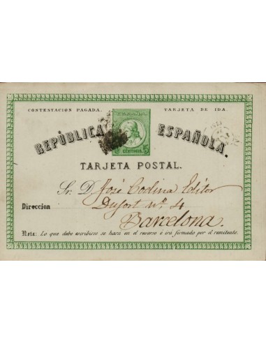 FA4608. 1874, Tarjeta postal dirigida de Badajoz a Barcelona