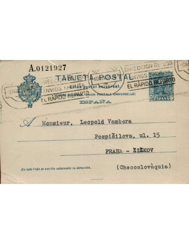 FA4625. 1931, Tarjeta postal dirigida de Barcelona a Praga