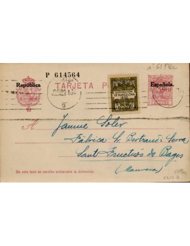 FA4635. 1931, Tarjeta postal dirigida de Barcelona a Sant Fructuos de Bages